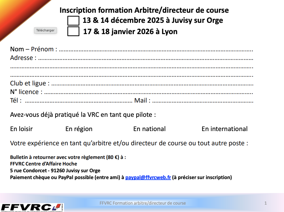Inscription formations FFVRC